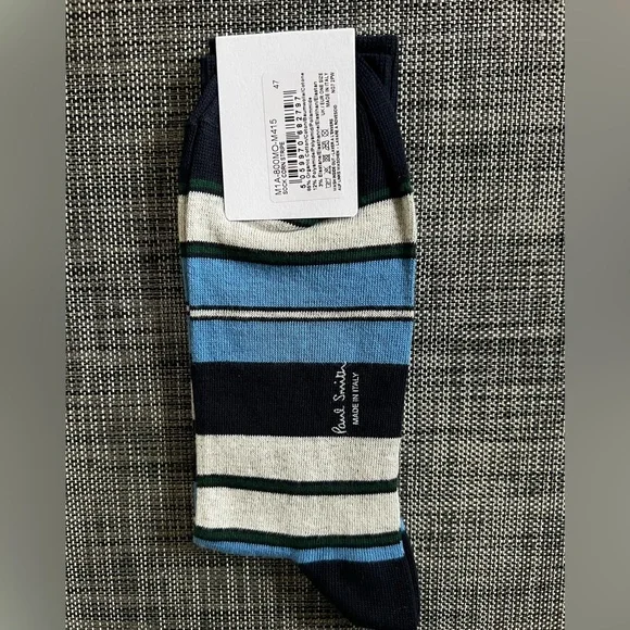 New Men's "Paul Smith" Sock Corn Stripes, Blue/Beige, - Picture 2 of 3